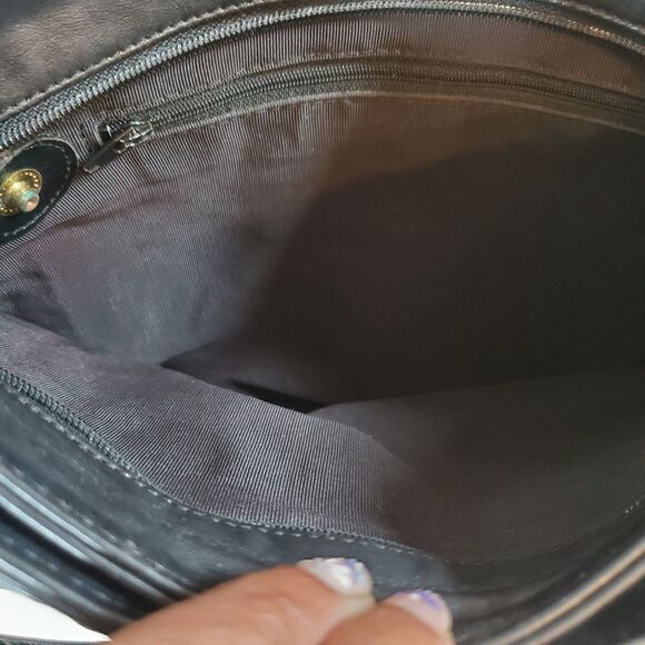 Vintage SAS Women Bag Black Leather 14" X 9" Adjustable Shoulder Crossbody Strap - Picture 7 of 14